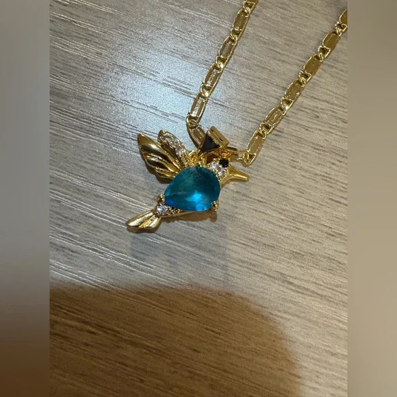 Gold Necklace with Blue bird Pendant, 18k gold plated chain